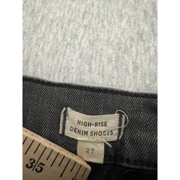 Madewell High Rise Black Denim Shorts Womens 28" Waist Stretch Cut Off Fringe - Picture 4 of 8